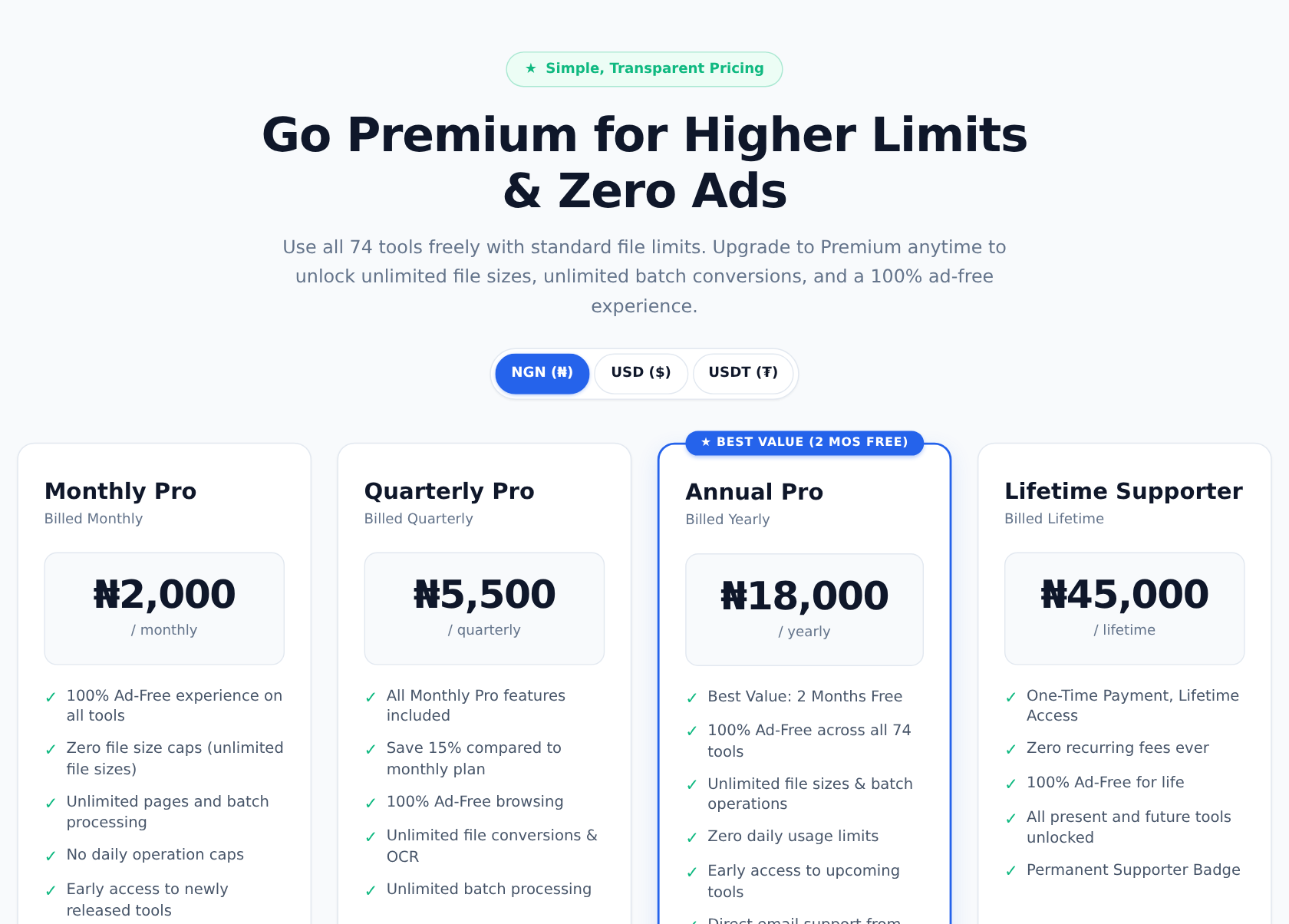 KiaKia Tools pricing plans โ free tier and Pro