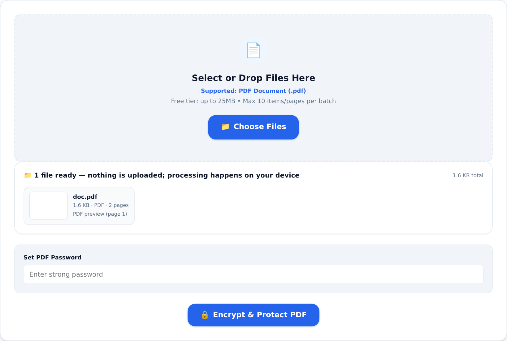 Protect PDF applies real encryption in your browser